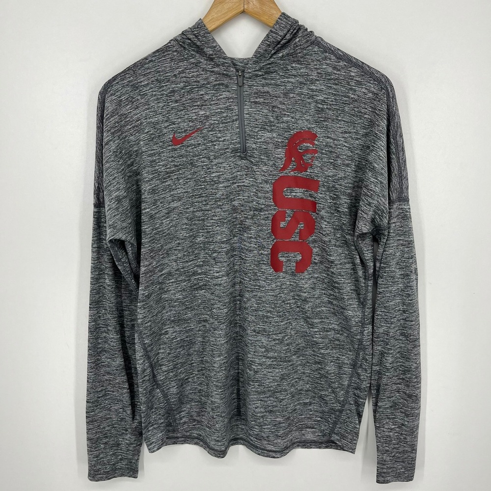 Nike USC Trojans Womens Small Dri-FIT Quarter Zip Hoodie Heather Gray Space Dye